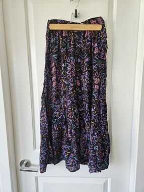 Vintage 80s Cotton Pickers Colorful Geometric Print Maxi Skirt Size Extra Small